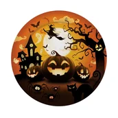 Dekoracje i nakrycia stołu na imprezę - TALERZYKI PAPIEROWE WIEDŹMA NA MIOTLE POMARAŃCZOWE 23cm 6szt - miniaturka - grafika 1