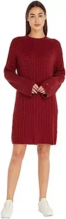 Tommy Hilfiger Damska miękka wełna Ao Cable C-nk sukienka sweter, Czerwony, XL - Sukienki - miniaturka - grafika 1
