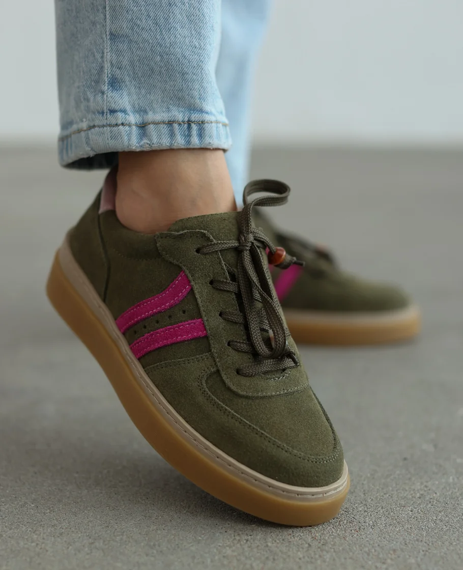Skórzane oliwkowe sneakersy damskie Elviana 36
