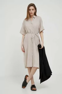 Sukienki - Gant sukienka lniana kolor beżowy mini oversize - grafika 1