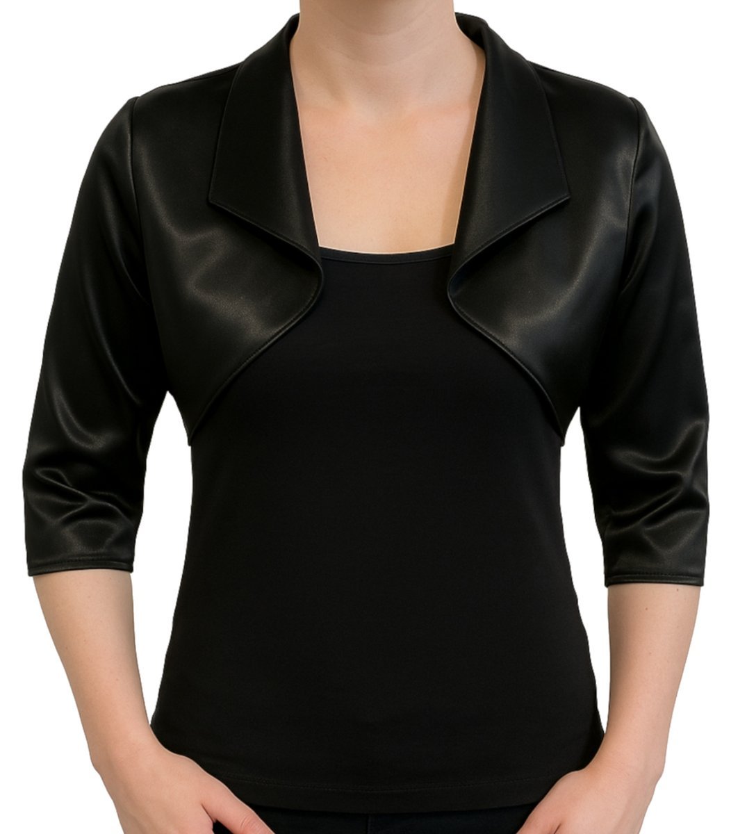 Bolerko satynowe z rękawem 3/4 czarne - OLGA 40