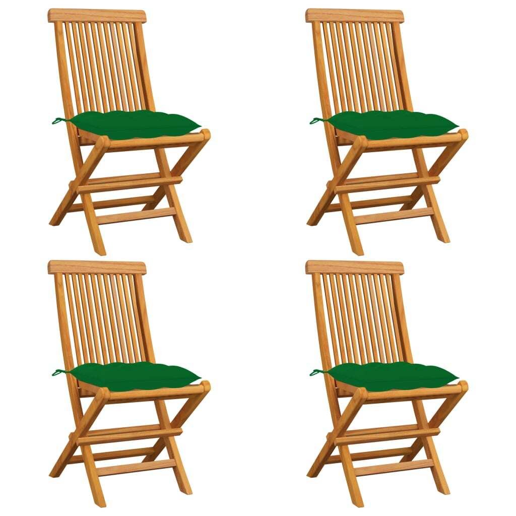 Krzesła ogrodowe z zielonymi poduszkami 4 szt. Lite drewno tekowe