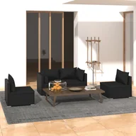 Meble ogrodowe - 4-cz. zestaw wypoczynkowy do ogrodu, poduszki, czarny rattan PE - miniaturka - grafika 1