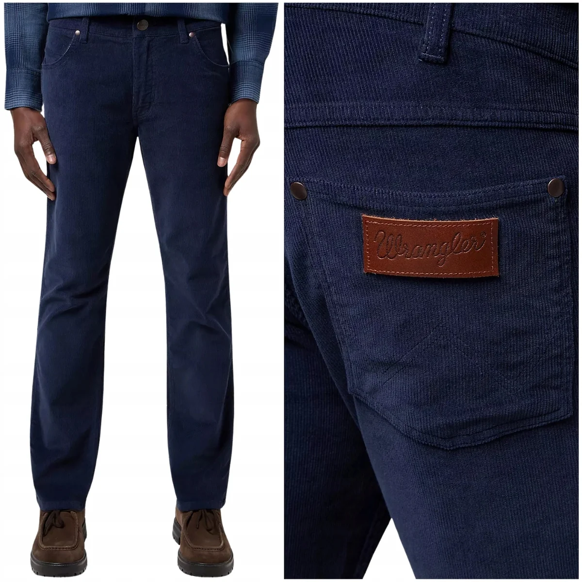 Wrangler Greensboro Mood Indigo proste materiałowe spodnie sztruksy W40 L34