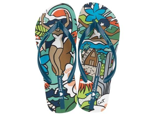 IPANEMA Graffiti IV Fem, japonki damskie, niebieski/zielone, 38 EU, Niebieski zielony, 38 EU