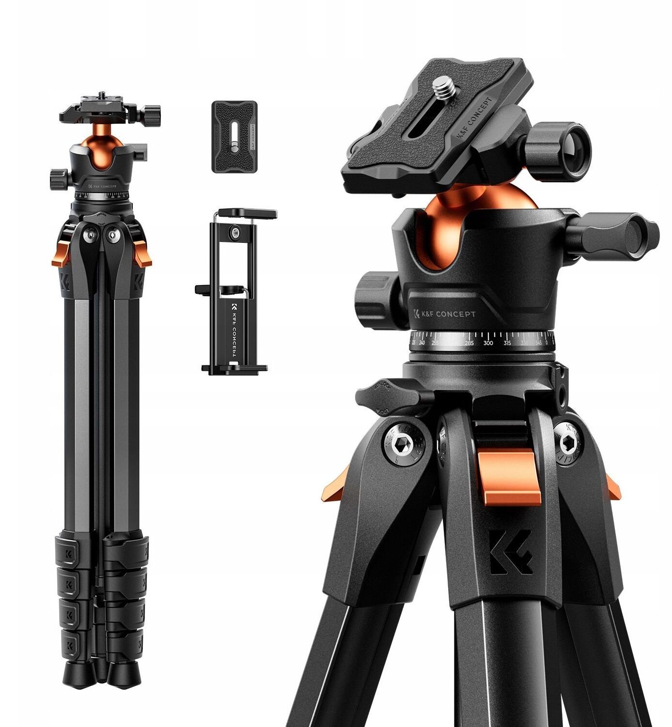 Statyw Kf Statyw Foto Video 162cm 10kg Arca-swiss Głowica 3d K&f Do Telefonu Tabletu Aparatu / Kf09.170