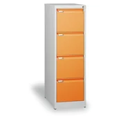 Szafy biurowe - KOVONA Metalowa szafa kartotekowa A4, 4 pomarańczowe szuflady, szary korpus G23040.2.6A.2.4 - miniaturka - grafika 1
