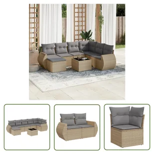 The Living Store 8-cz. zestaw mebli ogrodowych z poduszkami - beżowy - polirattan - Sofa Ogrodowa - Sofy ogrodowe - miniaturka - grafika 1