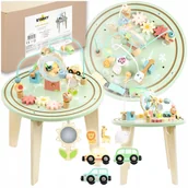 Zabawki interaktywne dla dzieci - DREWNIANY STOLIK EDUKACYJNY DLA DZIECI STOLICZEK KOLEJKA AKTYWNOŚCI ZABAWY - miniaturka - grafika 1