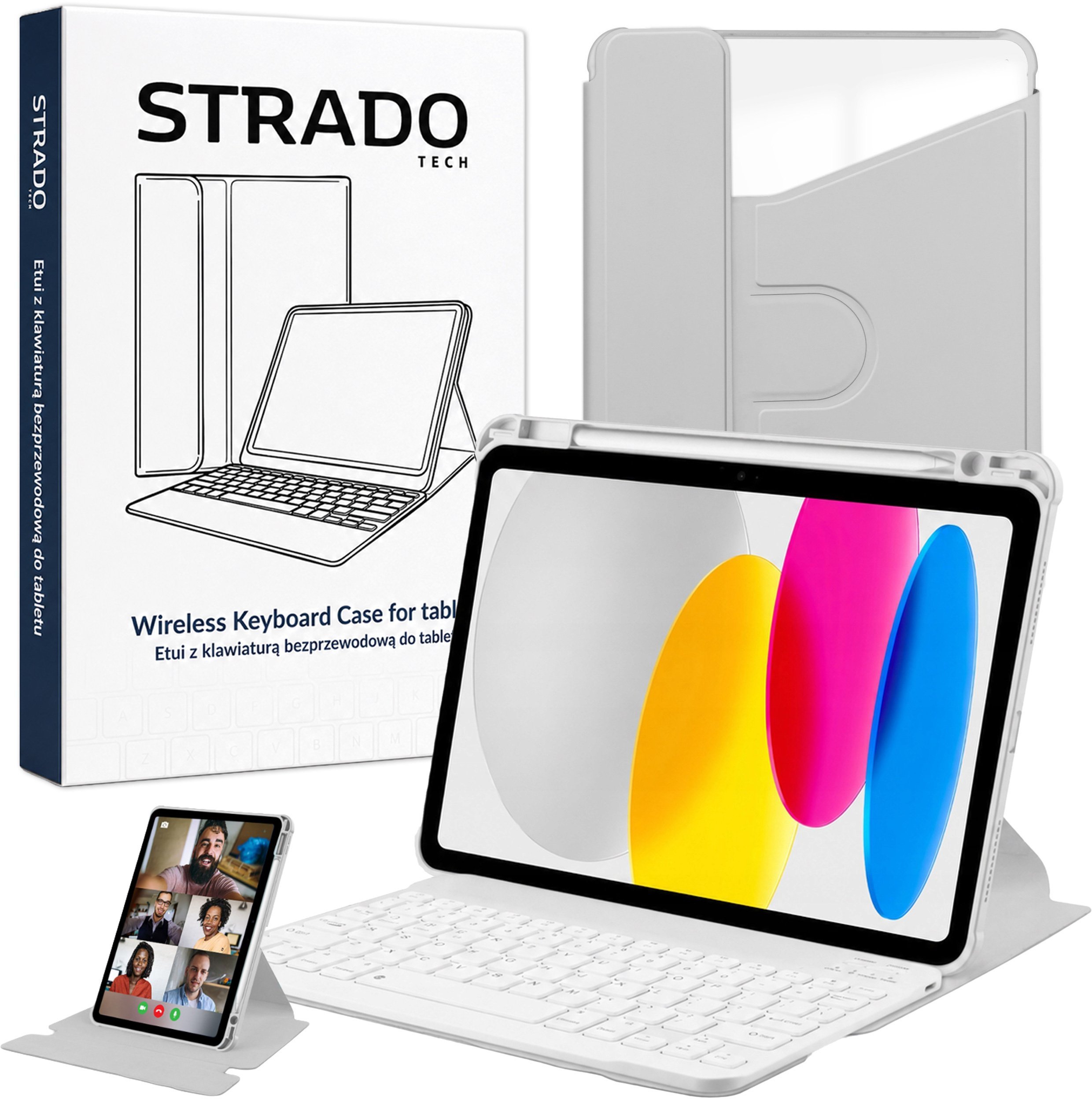 4kom.pl Etui z klawiaturą 360 do iPad 10.9 2022 Gen. 10 / 11 2025 A16 Gen. 11 ochronne szare