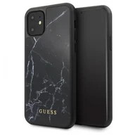 Etui i futerały do telefonów - Guess Marble Tempered Glass Hardcase - Etui iPhone 11 czarny - miniaturka - grafika 1