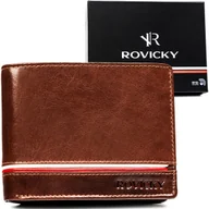 Portfele - Portfel męski skórzany brązowy ROVICKY duży klasyczny poziomy bez zapięcia kart gotówka elegancki prezent ochrona RFID - miniaturka - grafika 1