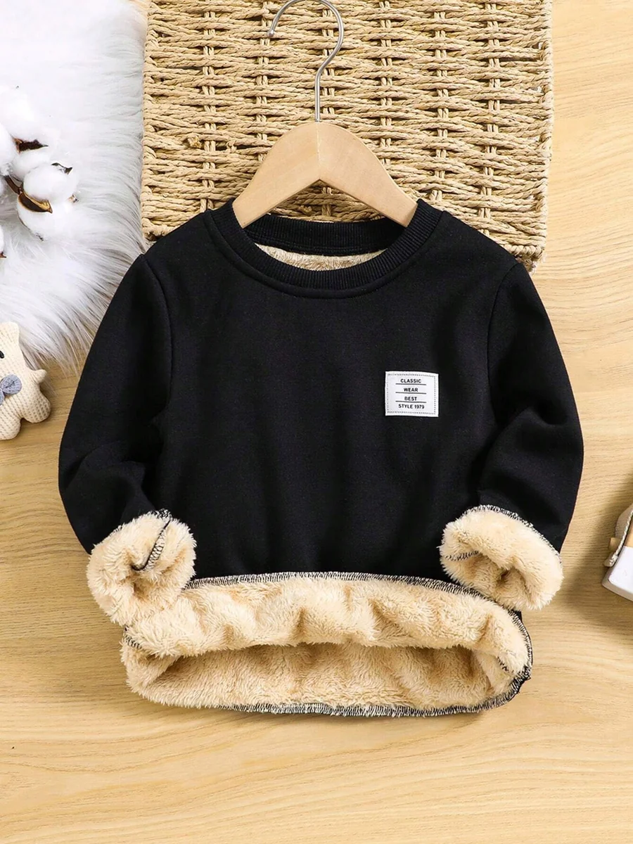 SHEIN CZARNA ZIMOWA BLUZA DZIECIĘCA Z OCIEPLENIEM I NASZYWKĄ 116-122 11MA