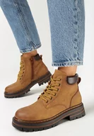 Botki damskie - Żółte Traperki z Lekkim Ociepleniem Malak - miniaturka - grafika 1