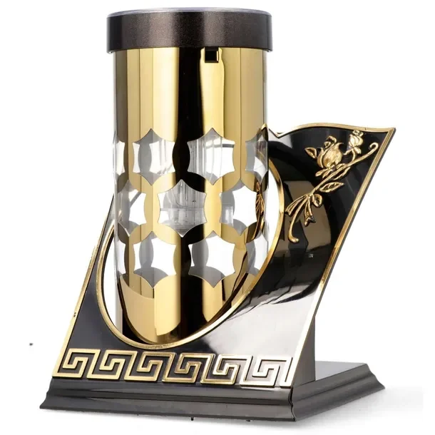 Znicz Meander solar złoty z Krzyżem Metal 25cm