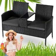 Sofy ogrodowe - Sofa Kanapa Rattanowa Ława Ławka Ogrodowa Na Taras Ogród KENT Czarna - miniaturka - grafika 1