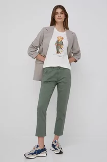 Spodnie damskie - Pepe Jeans spodnie MAURA damskie kolor zielony fason chinos medium waist - grafika 1