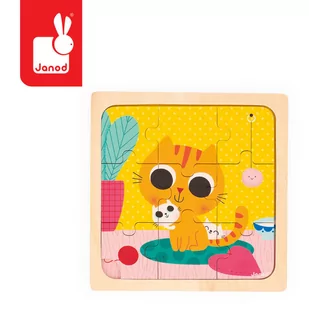 Puzzle drewniane Kotek Orzeszek 9 el., 18 m+, Janod - Puzzle - miniaturka - grafika 1