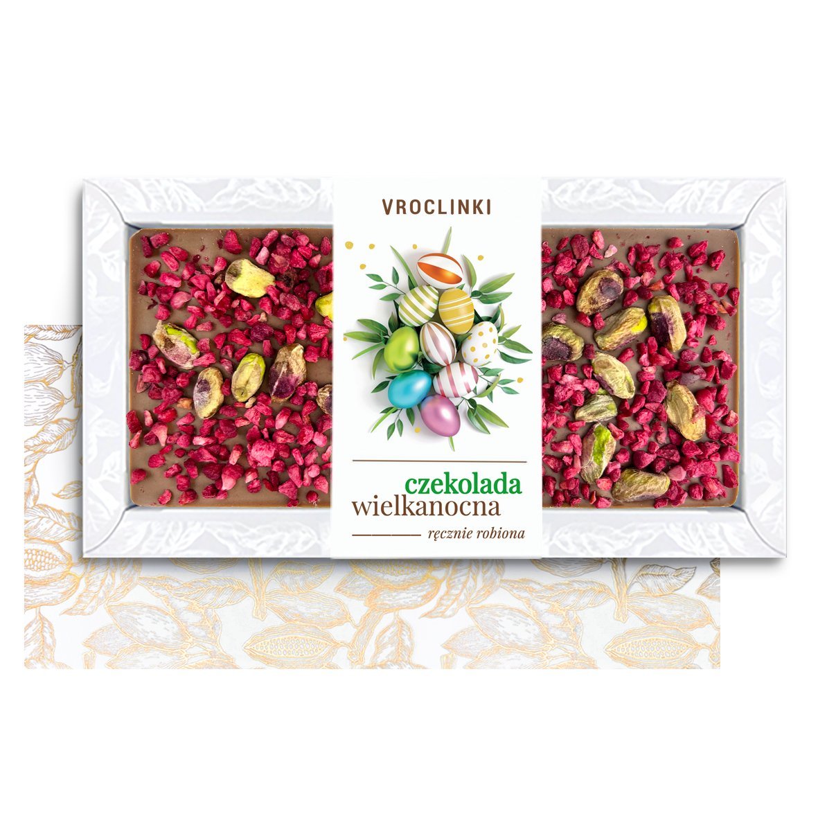 Czekolada Mleczna z Malinami i Pistacjami na Wielkanoc (80g)