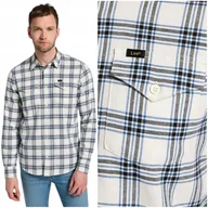 Koszule męskie - Lee REGULAR SHIRT Ecru bawełniana biała koszula w kratę REGULAR FIT M - miniaturka - grafika 1
