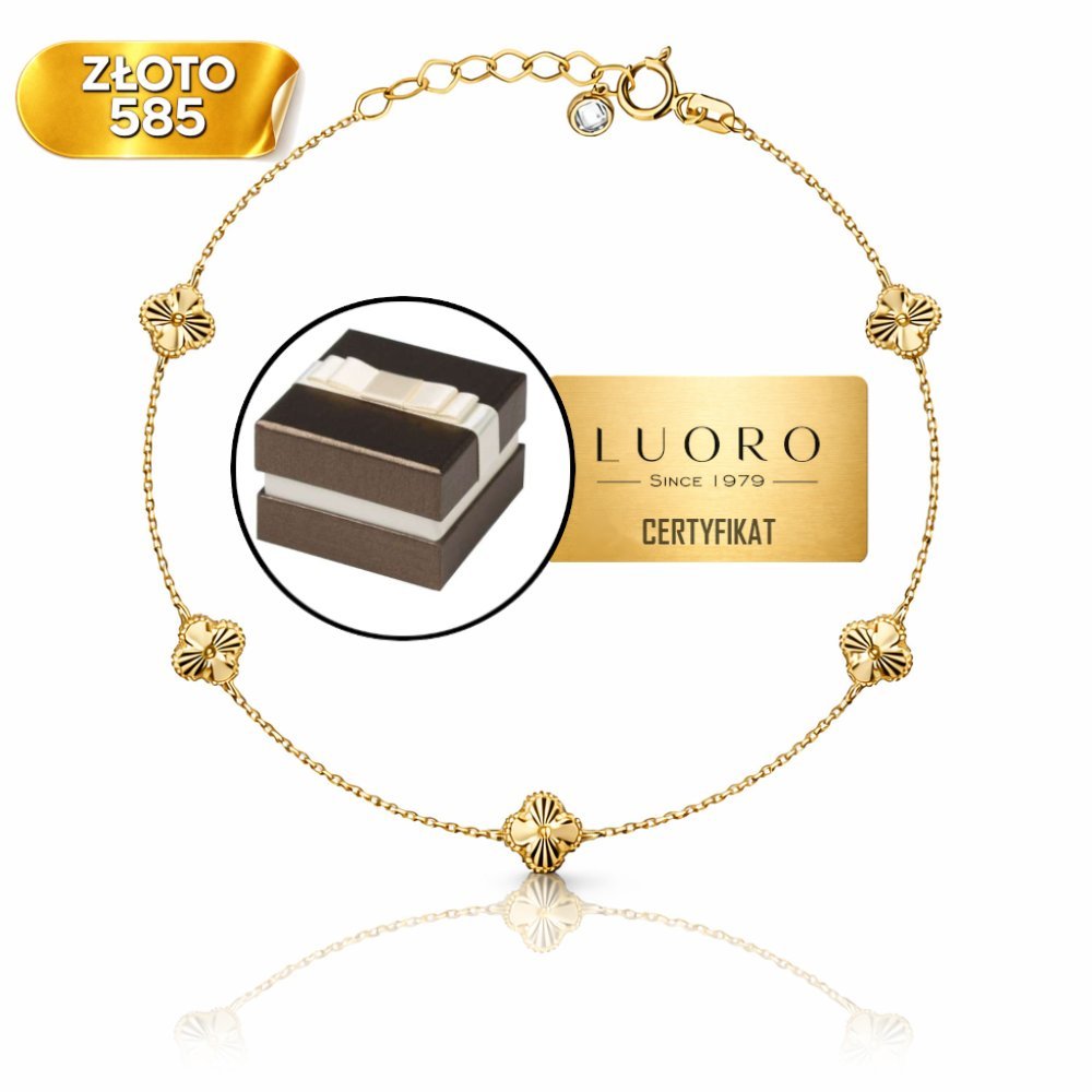 BRANSOLETKA ZŁOTA 585 14K KONICZYNKA DIAMENTOWANA 17 CM REGULOWANA