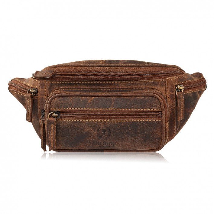 Saszetka Męska Skórzana Klasyczna Nerka Biodrowa Brązowa Vintage Paolo Peruzzi T-136-Hbr