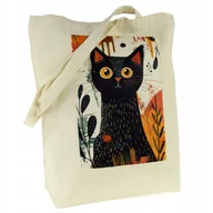 Torby i wózki na zakupy - TORBA bawełniana 220g ecru z nadrukiem KOT materiałowa na zakupy do szkoły - miniaturka - grafika 1