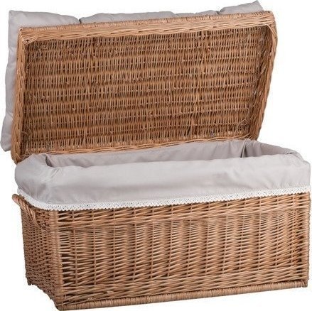 WickerPL Kufer Wiklinowy z Obszyciem skrzynia wiklinowa z wiekiem kosz na zabawki z poduszką 60x39 H39 cm