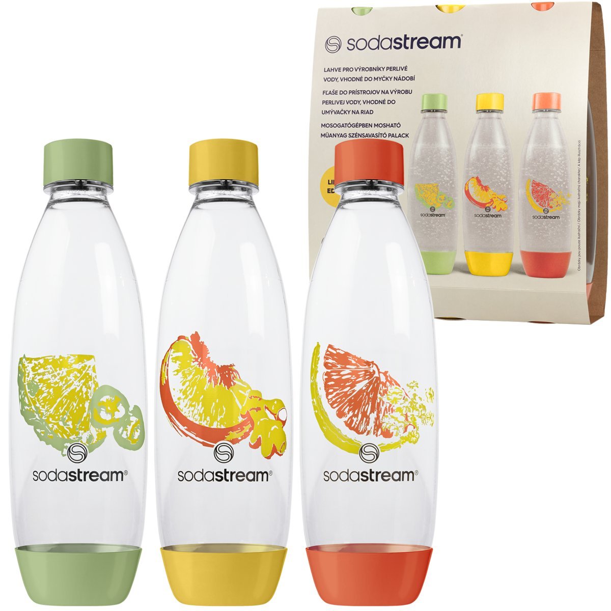 Butelki SodaStream SODASTREAM Fuse, 3 szt. - 1l kolorowe butelki do saturatora Tritan do zmywarki kompatybilne z Spirit Terra Duo Art