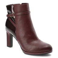 Botki damskie - Bordowe Botki Marco Tozzi Damskie Ocieplane Skórzane Buty Na Obcasie - miniaturka - grafika 1