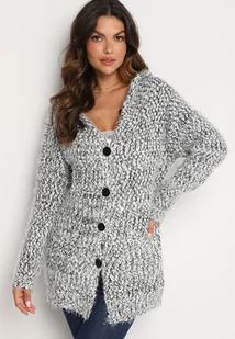 Czarno-Szary Kardigan z Kapturem Ozdobiony Guzikami i Kieszeniami Martinelle - Swetry damskie - miniaturka - grafika 1