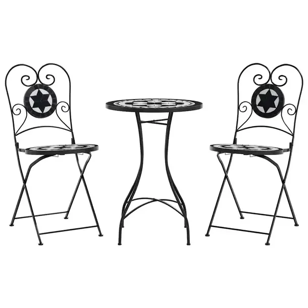 Mozaikowy zestaw mebli bistro czarno-biały, stół 50x70 cm, krzesła 38x4