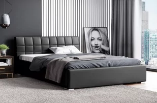 Łóżko tapicerowane pikowane z materacem Kendi 180x200 Czarne Metalowy Stelaż - Łóżka - miniaturka - grafika 1