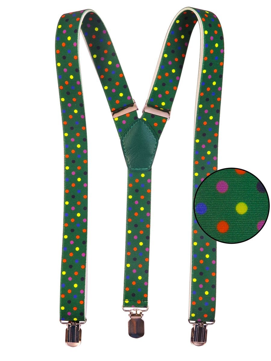 Wąskie zielone szelki do spodni w kolorowe kropki unisex X20