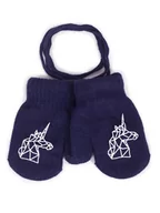 Rękawiczki dla dzieci - Rękawiczki Dziewczęce Jednopalczaste Ze Sznurkiem Granatowe Z Jednorożcem 10 Cm - miniaturka - grafika 1