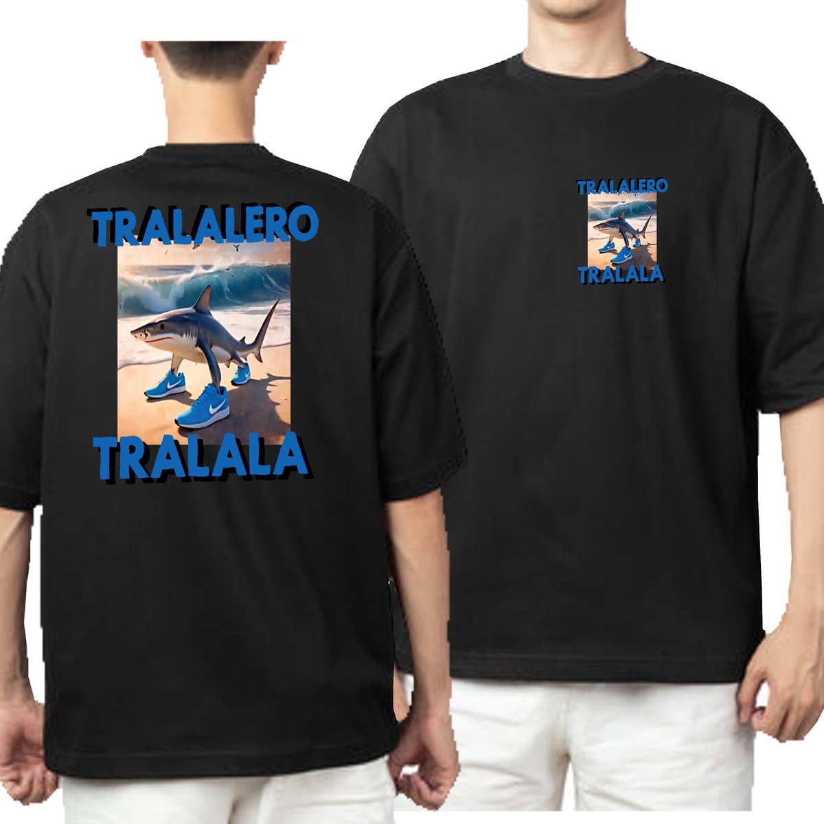 KOSZULKA MEMY ŚMIESZNA TRALALERO TRALALA NADRUK PRZÓD TYŁ S 3471 CZARNA