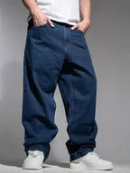 Spodnie męskie - Szerokie Spodnie Jeansowe Baggy Męskie Ciemne Niebieskie Jigga Wear Crown L - miniaturka - grafika 1