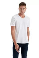 Koszulki męskie - DeFacto Męski Basic Slim Fit T-shirt męski z dekoltem w serek – klasyczny T-shirt dla mężczyzn, biały, L - miniaturka - grafika 1