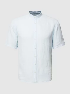 Koszule męskie - Koszula casulowa o kroju regular fit z czystego lnu ze stójką - grafika 1