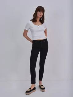 Spodnie damskie - Spodnie jeans damskie z wysokim stanem czarne Adela 915 - grafika 1
