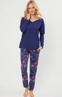 Piżamy damskie - Piżama damska z długim rękawem i długimi spodniami granatowa Folk, Kolor granatowy-wzór, Rozmiar M, Italian Fashion - Primodo.com - miniaturka - grafika 1
