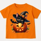 Koszulki dla dziewczynek - Pomarańczowa koszulka z dynią na Dzień Dyni - kotdynia40 - miniaturka - grafika 1