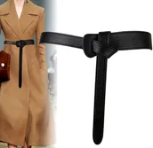 Paski - Damski Pasek Długi Wiązany Elegancki Skórzany Boho - miniaturka - grafika 1