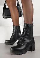 Botki damskie - Czarne Botki w Stylu Workerów na Obcasie Clawina - miniaturka - grafika 1