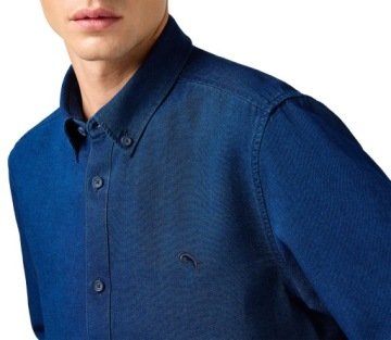 Wrangler Koszula Oxford indygo Xl bawełna regular button-down