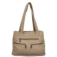 Torebki damskie - Torebka Damska Na Ramię Shopper Bag firmy Hernan 8006 Ciemno Beżowa - miniaturka - grafika 1