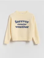 Swetry dla dziewczynek - Reserved - Sweter z napisem - złamana biel - miniaturka - grafika 1