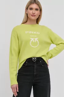 Swetry damskie - Pinko sweter wełniany damski kolor zielony - grafika 1