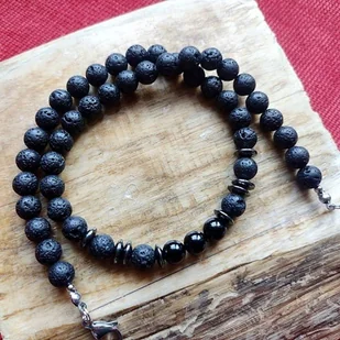 AMULET Ochronny Czarny TURMALIN Naszyjnik MĘSKI Lawa Wulkan. Kamienie 45cm /GiovanniDivine - Bransoletki - miniaturka - grafika 1