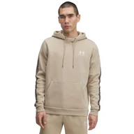Bluzy męskie - Męska bluza nierozpinana z kapturem UA Icon Fleece HD Taping - beżowa - UNDER ARMOUR - miniaturka - grafika 1